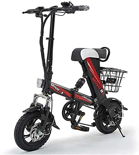 Elektrofahrräder : Intelligente Falten Elektro-Bike for Erwachsene Mini-Elektro-Fahrrad 12 Zoll 36V 8AH 250W Doppelscheibenbremse 25 km / h Roller Geeignet für Männer und Frauen, Radfahren und Wand (Color : Black)