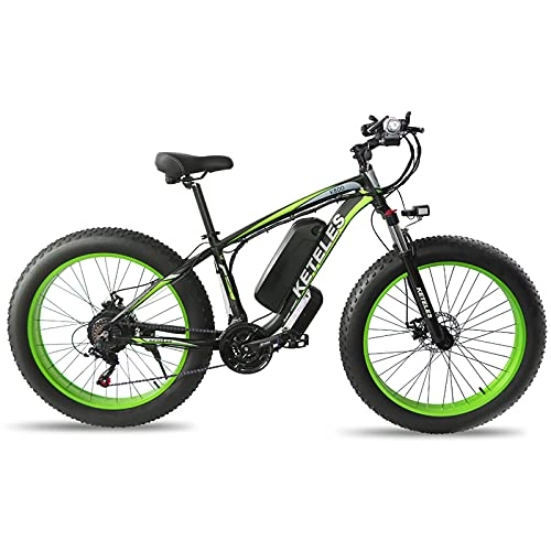 Elektrofahrräder : JMCVILOF 21-Gang-Elektrofahrrad FüR Erwachsene, 350 W Elektrisches Fettes Fahrrad, 48 V 15 Ah Lithium-Batterie-E-Bike, Elektrische Mountainbike-StrandfahrräDer, 80 Km Laufleistung, Green