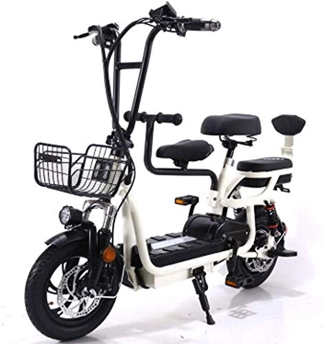 Elektrofahrräder : JUN Erwachsene Elektro-Fahrrad, 8A / 10A / 12A Lithiumakku Fahrrad Moped Erwachsene männlicher und weiblicher Doppel Schritt Faltrad, Weiß, 10Ah