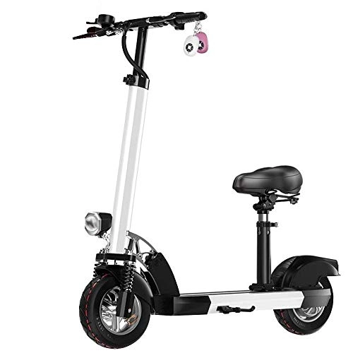 Elektrofahrräder : JXYA-Fahrräder Elektroräder LED-Licht Falten Elektroauto Erwachsenen Falten Fahren Zwei-Rad-Mini-Elektroauto 10.0AH Lithium-Batterie (Color : White)