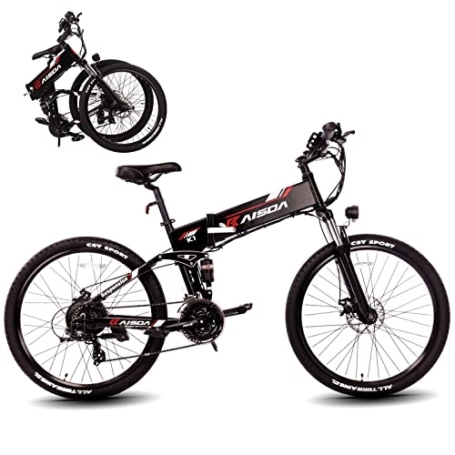 Elektrofahrräder : KAISDA E-Bike 26 Zoll Faltbares E-Mountainbike 25km / h mit 48V 10, 4Ah Litium-Ionen-Batterie LCD Bildschirm und Handyhalterung Shimano 21-Gänge für Damen Herren (Schwarz)