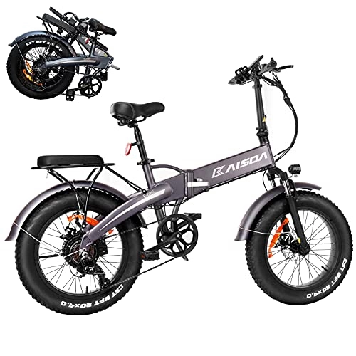 Elektrofahrräder : KAISDA E-Bike Elektrofahrrad, e Bike klappbar 20 * 4, 0 Zoll Fettreifen faltbares tragbares Elektrofahrrad mit Shimano 7-Gang 48V 10Ah Akku Unisex, Akkulaufzeit 60km