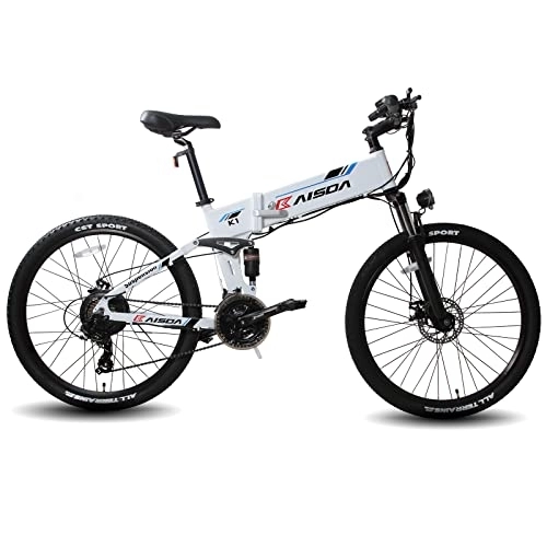 Elektrofahrräder : KAISDA E-Bike Klapprad 26 Zoll Aluminium E-Mountainbike mit 48V 10, 4Ah Eingebetteter Austauschbarer Akku LCD Bildschirm und Handyhalterung Shimano 21-Gänge für Damen Herren