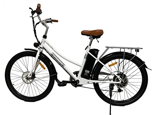 Elektrofahrräder : KAISDA K6 Elektrofahrrad mit 26 Zoll (26 Zoll), Stadtfahrrad, Batterie, 36 V, 10 Ah, mit superhellen Scheinwerfern, Shimano 7 Geschwindigkeiten mit LED-Werkzeug (weiß)