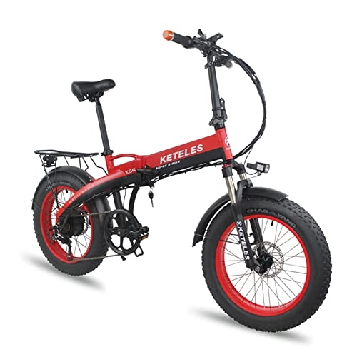 Elektrofahrräder : Klapprad E-Bike Elektrofahrrad 20 Zoll, 48 V 15Ah Lithiumbatterie, Faltbares City E-Bike mit 4" Fettreifen, für Erwachsene, Herren Damen (Schwarz Rot)