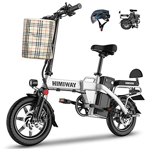 Elektrofahrräder : L-LIPENG Faltbares e-Bike 48v 250w Elektrofahrräder 8a Lithium Batterie Mountainbike 3-Modus-LCD-Display 14-Zoll-Räder Scheibenbremsen 25 Km / h Tragfähigkeit 150 Kg, Weiß, 8ah 45km