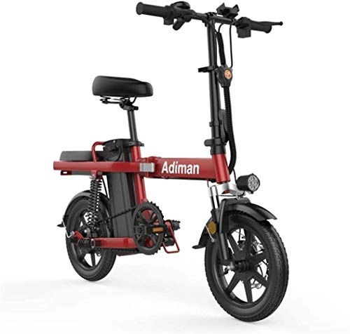 Elektrofahrräder : Lamyanran Elektrofahrrad Faltbares E-Bike 14-Zoll-Folding 48V 8Ah Lithium-Batterie-elektrische Fahrrad-Licht Fahren Erwachsener Batterie Abnehmbare Aluminiumlegierung Pendler E-Bike (Color : Red)