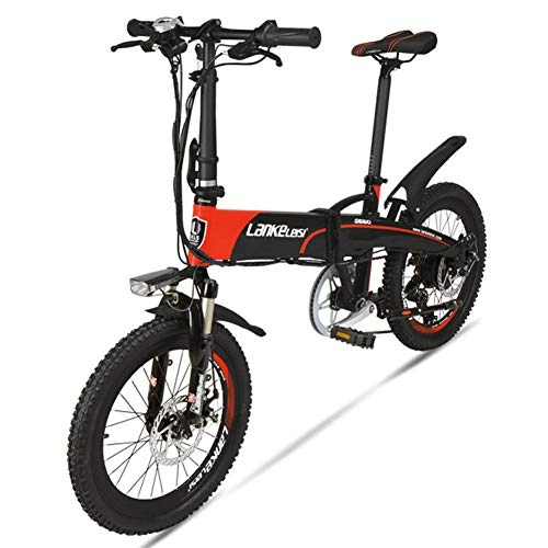 Elektrofahrräder : LETFF Faltbares Elektrofahrrad für Erwachsene, 20 Zoll, 48 V, 240 W, Lithium-Batterie für Männer und Frauen, faltbares Fahrrad, rot