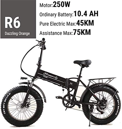 Elektrofahrräder : LIMQ 48V12 Elektrofahrrad. 8A 20 * 4, 0 Zoll Aluminium Faltbares Elektrofahrrad 250W Leistungsstarkes ATV Schnee / Strand Bikeneige, 250W10ah-black