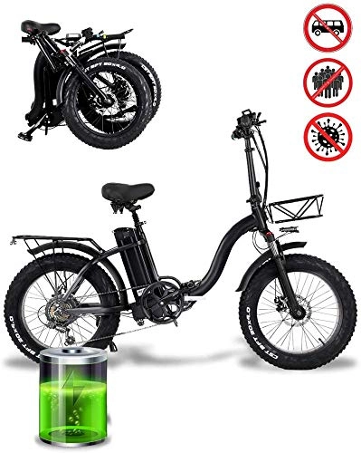 Elektrofahrräder : LIMQ E-Bike Fr Erwachsene Mnner 750W Elektrofaltrad Elektrofahrrad Fat Tire 20 Zoll 48V 15Ah Batterie Mountainbike 5-Gang-Doppelscheibenbremsen Mit Rcksitz