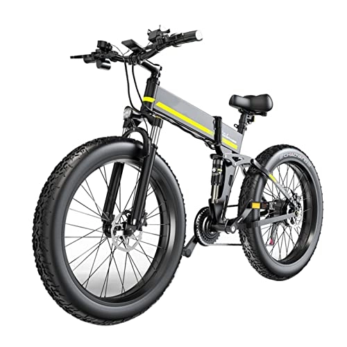 Elektrofahrräder : liu Tragbares Falten Elektrofahrrad 1000W 48V Elektrofahrrad 26 Zoll 4, 0 Fetter Reifen mit 12, 8A Batterie Elektrisches Mountainbike