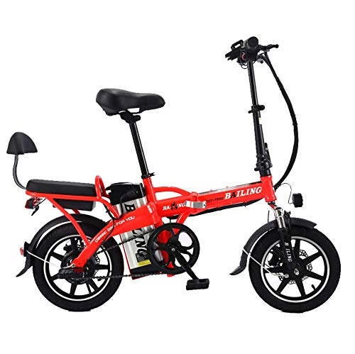 Elektrofahrräder : liu Zusammenklappbares elektrisches Fahrrad 48V 32Ah E-Bike 14-Zoll-E-Bike abnehmbare Lithium-Ionen-Batterie 350W Urban Commuter Ebike fr Erwachsene, Rot