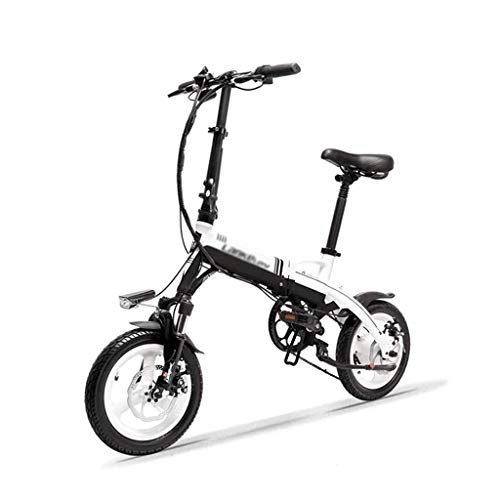 Elektrofahrräder : LUO Elektrofahrrad Mini Portable Folding E Bike, 14 Zoll Elektrofahrrad, 36V 350W Motor, Magnesiumlegierungsfelge, Federgabel, Schwarz-Weiss