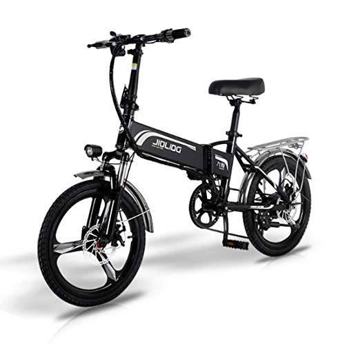 Elektrofahrräder : LUO Fahrrad, Adult Mountain Electric Bike, 350 W 48 V Lithiumbatterie, 7-fach faltbares 7-Gang-Elektrofahrrad aus Aluminiumlegierung 20-Zoll-Magnesiumlegierungsräder, schwarz, 55 km, Schwarz, 45 km
