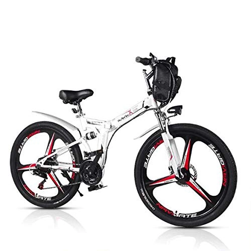 Elektrofahrräder : LXLTLB Elektrofahrrad 26Zoll E- Bike Mountainbike 48V 8AH Lithium Batterie Abnehmbarer 21 Gang Getriebe Faltbares, Weiß