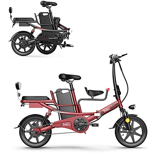 Elektrofahrräder : LZMXMYS Elektrisches Fahrrad, 14" Folding Elektro-Bike for Erwachsene, 400W elektrisches Fahrrad, Pendeln Ebike, auswechselbare Lithium-Batterie 48V, Rot, 11AH