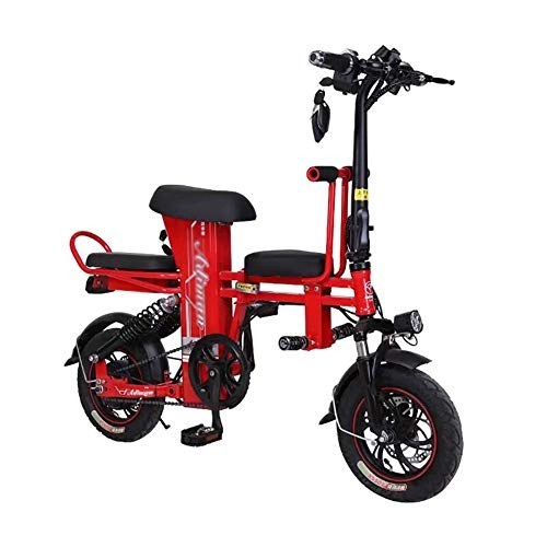Elektrofahrräder : Mini Falten Mutter E-Bike, Lithium-Batterie Mutter Kind DREI Sitze Porable Elektrofahrrad, Erwachsene Scooter Pedelec Rot 30-35km, 48v
