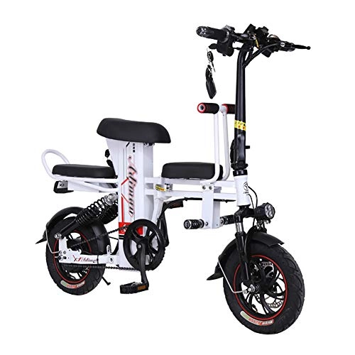 Elektrofahrräder : Mini Falten Mutter E Bike, Lithium-Batterie Mutter Kind DREI Sitze Porable Elektrofahrrad, Erwachsene Scooter Pedelec Weiß 30-35km, 48v