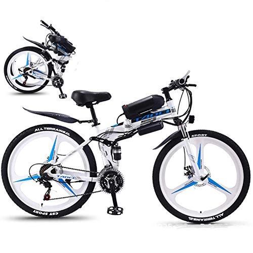 Elektrofahrräder : MRSDBTL 26 '' Elektrofahrrad Faltbares Mountainbike für Erwachsene 36V 350W 13AH Abnehmbare Lithium-Ionen-Batterie E-Bike Fat Tire Doppelscheibenbremsen LED-Licht, Weiß