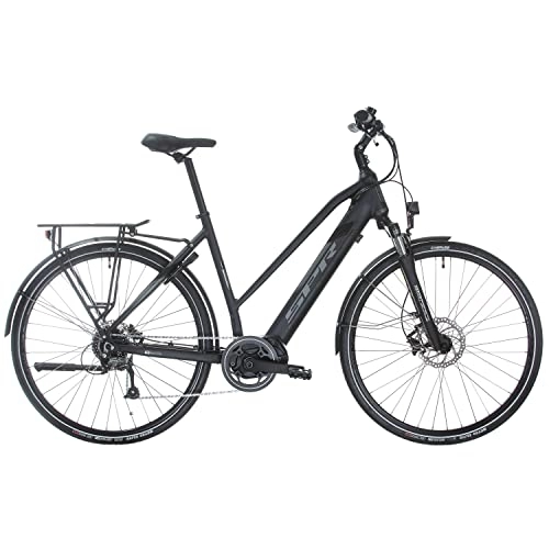 Elektrofahrräder : Multibrand Distribution SPR E-Trekking Faster E-Bike Elektrofahrrad Alu 28 Zoll, Trekking Fahrrad mit Zentralmotor-Motor 250W, Batterie 36V Akku (Schwarz Mattgrau)