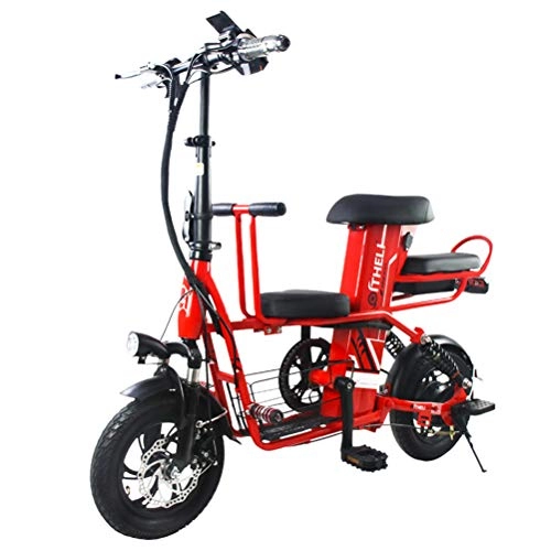 Elektrofahrräder : OD-B Faltbares Elektrisches Fahrrad 12-Zoll-Eltern-Kind-Elektrisches Fahrrad-Entfernbare Batterie-Elektrisches Fahrrad-Erwachsenes Faltendes Roller-Fahrzeug, Red, 30ah
