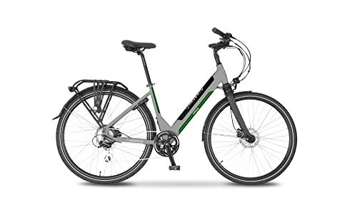 Elektrofahrräder : Omega City Elektrofahrrad, Unisex, Erwachsene, Grau und Grün, Einheitsgröße