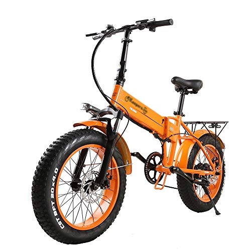 Elektrofahrräder : ONLYU Folding Electric Bike, Kleiner Mountain Beach E Bike 350W / 250W Motor 20 Zoll Fat Tire Faltbares Aluminiumlegierung Elektrisches Fahrrad Für Erwachsene, Orange, 350W10AH