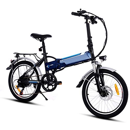 Elektrofahrräder : Oppikle Elektrofahrrad, Faltbares E-Bike Faltrad, 20 Zoll Klapprad E-Bike mit Lithium-Akku (250W, 36V， 8Ah), 250W Stabile bürstenlosem Motor und Professionelles Getriebe (Blau)