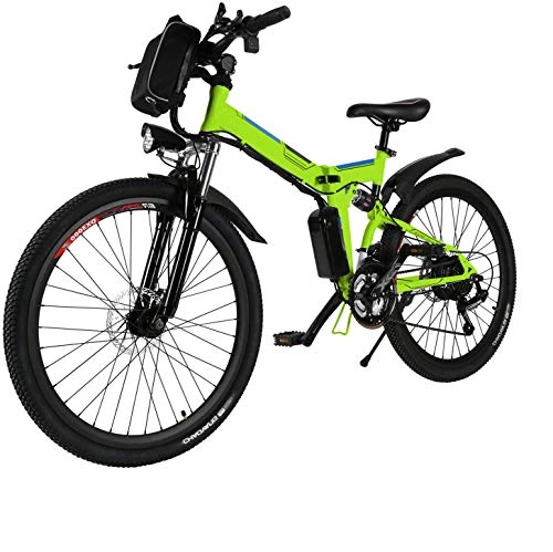 Elektrofahrräder : Oppikle Faltbares Elektrofahrrad, Elektrisches Mountainbike Für Erwachsene 250W E-Bike 26 Zoll Elektrofahrrad, Elektrofahrräder mit 21-Gang Nabenschaltung (Grün)