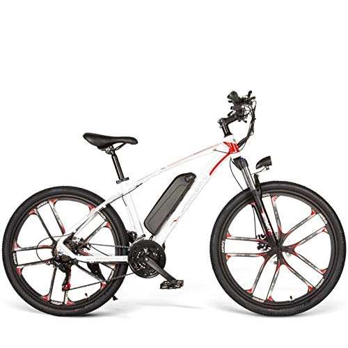 Elektrofahrräder : OUXI Mountainbike für Herren 48V 8AH E Bike und 21-Gang Elektrisches Mountainbike Offroad Höchstgeschwindigkeit 30 km / h (SM26-White)