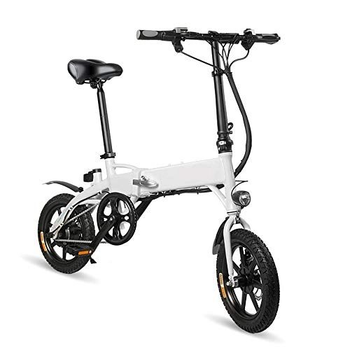 Elektrofahrräder : PHASFBJ Faltbares Elektrofahrrad, 14 Zoll E-Bike Klapprad Mountainbike Elektrisches Citybike mit LED-Bildschirm für Erwachsene Herren Damen 25-38 Meilen Pedelec, Weiß