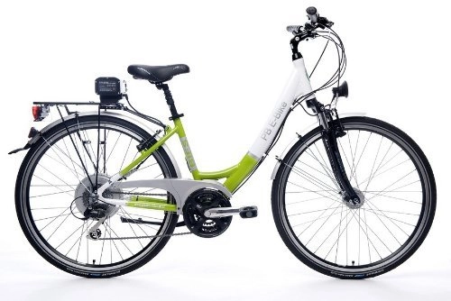 Elektrofahrräder : Power Bike PB Elektrofahrrad City Lady, mit BIFS III, 24V / 9Ah Akku, grün / Weiss