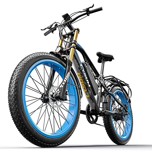 Elektrofahrräder : PRASHANT CM900 Elektrofahrräder Herren Damen, E-Mountainbike mit 48V 17Ah 816Wh Akku, 26'' Fatbike E-Bike mit 9 Gang-Kettenschaltung (Blau)
