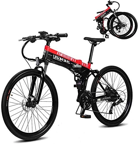 Elektrofahrräder : Qinmo Elektro-Fahrrad, 26" Electric Mountain Bike 400W Folding Ebike mit 48V 10AH Lithium-Ionen-Akku 27 Speed Gear, Herren MTB Pendeln / Offroad Elektro-Fahrrad (Color : Red 2)
