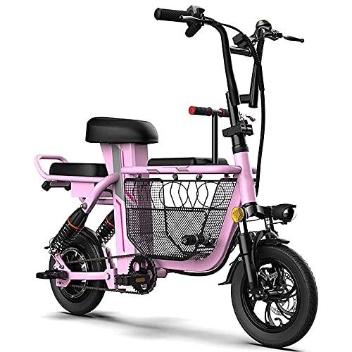 Elektrofahrräder : QTQZ Faltbares Mehrzweck-Elektrofahrrad Erwachsene 12" 350W E-Bike Korb mit großer Kapazität für den Familieneinkauf 3-Sitzer für Babys und Kinder 48V Lithium-Batterie Dual-Stoßdämpfer für Reisen
