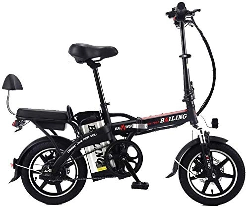 Elektrofahrräder : QUETAZHI Faltbare Elektro-Fahrrad Sand Schnee-Fahrrad 14 „Ebike 350W Elektro-Mofas bewegliche elektrische Fahrrad-Lithium-Batterie 48V 10Ah QU526 (Color : Black)