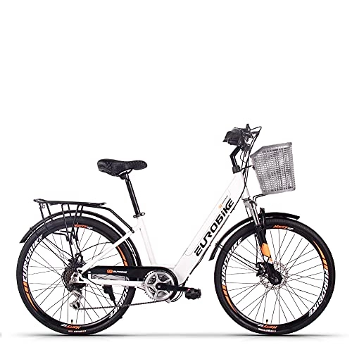Elektrofahrräder : R1 City E-Bike 26 Zoll Elektrofahrrad, 36V 8Ah Akku, Elektrofahrrad Pedelec 160-190 cm Damen und Herren, (Weiß)
