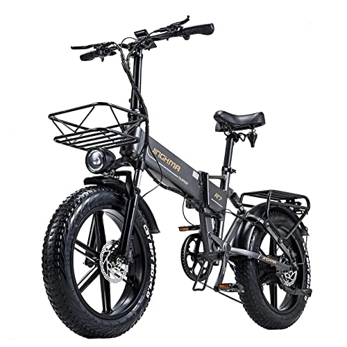 Elektrofahrräder : R7PRO Elektro-Mountainbike, zusammenklappbar, 50, 8 x 10, 2 cm, Fat Tire City Commuter E-Bike, 48 V 16 Ah abnehmbarer Akku, LCD-Display, Shimano 8 Gänge (grau)