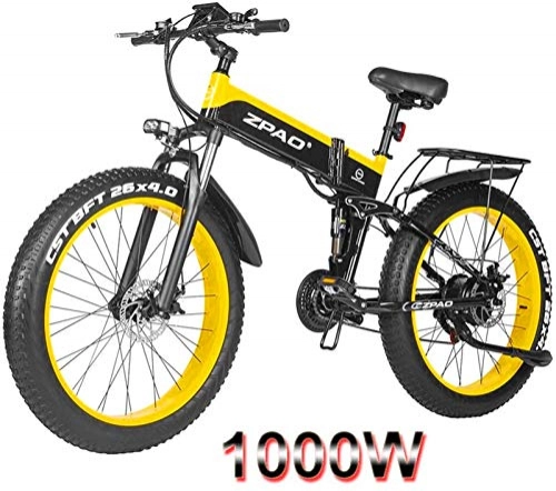 Elektrofahrräder : RDJM Ebike e-Bike, Elektro-Faltrad 26inch Fat Tire E-Bike 48V1000W Electric Mountain Bike Höchstgeschwindigkeit 40 km / h Erwachsene Elektro-Fahrrad Strand E-Bikes (Color : Yeoolw, Size : 48v12.8ah)