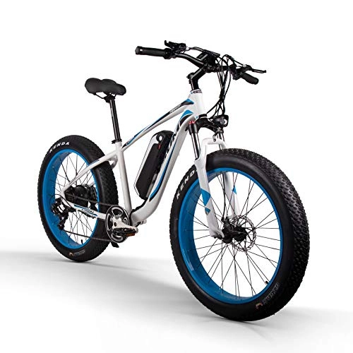 Elektrofahrräder : RICH BIT CM-980 Elektrisches Fahrrad für Erwachsene 1000W 48V Brushless Elektrisches Heimtrainer Abnehmbare 17Ah Lithium-Batterie Mountainbike Scheibenbremse Elektrisches Fahrrad (Blau-Weiß)