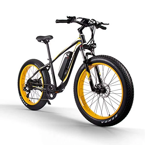 Elektrofahrräder : RICH BIT CM-980 Elektrisches Fahrrad für Erwachsene 1000W 48V Brushless Elektrisches Heimtrainer Abnehmbare 17Ah Lithium-Batterie Mountainbike Scheibenbremse Elektrisches Fahrrad (Gelb-Schwarz)