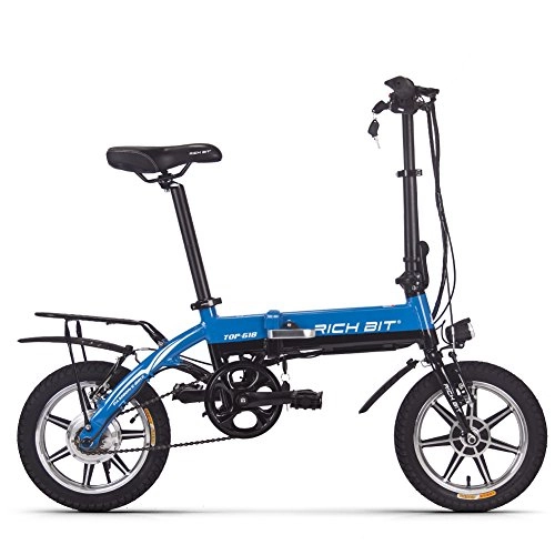 Elektrofahrräder : RICH BIT Elektrisches Faltrad, 250 W 36 V * 10, 2 Ah Lithium-Ionen-Akku, RT-618 14 Zoll faltbares Stadt-E-Bike für Erwachsene (Blau)