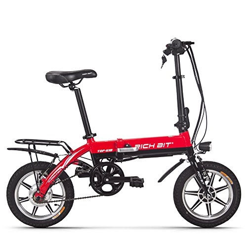Elektrofahrräder : RICH BIT Elektrisches Faltrad, 250 W 36 V * 10, 2 Ah Lithium-Ionen-Akku, RT-618 14 Zoll faltbares Stadt-E-Bike für Erwachsene (rot)