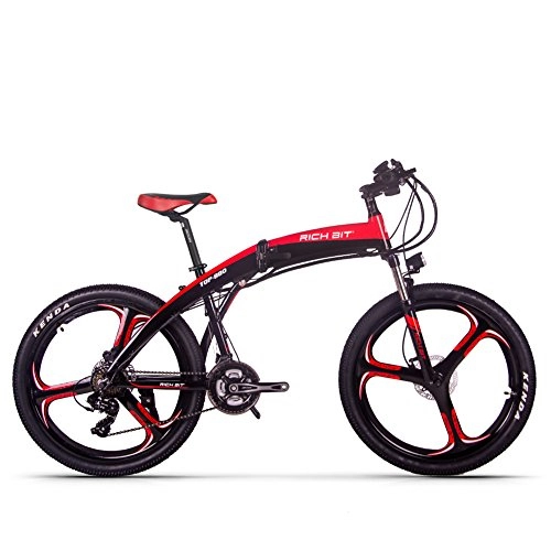 Elektrofahrräder : RICH BIT Elektrisches Faltrad 26 Zoll elektrisches Mountainbike mit abnehmbarem 36-V-9, 6-AH-Akku vollgefedertes Elektrofahrrad (B1ack&Red)