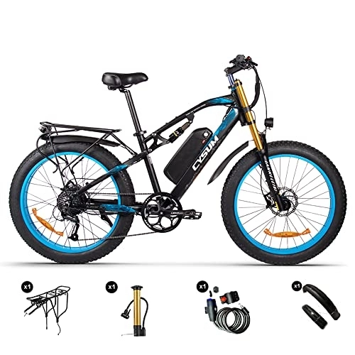 Elektrofahrräder : RICH BIT Elektrofahrrad für Erwachsene Männer Frauen, 26 * 4, 0 Zoll Breitreifen Mountainbike, 48V 17Ah, Dual Suspension Offroad Bike, Scheibenbremse, mit Bremslicht