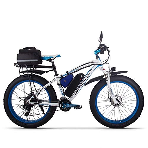 Elektrofahrräder : RICH BIT Elektrofahrrad TOP-022 1000W 26 Zoll Elektrofettreifen Schneerad 48V * 17Ah Lithium-Ionen-Batterie Beach Mountain Ebike (Blau)