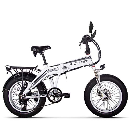 Elektrofahrräder : RICH BIT männer Elektrische Fahrrad Fat Reifen Strand Bike 20 Zoll RT-016 48V 500W 9, 6Ah (White)
