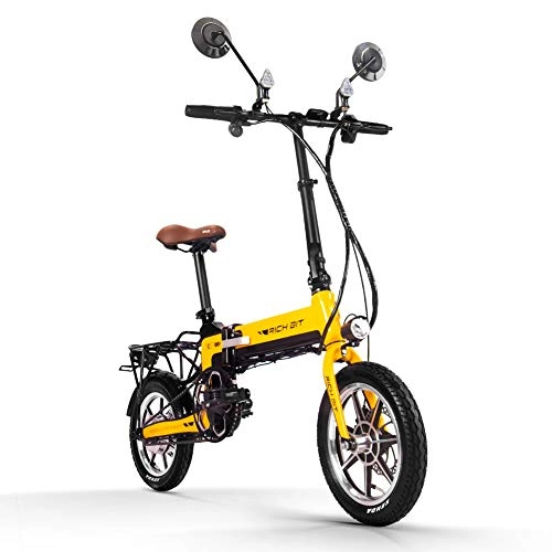 Elektrofahrräder : RICH BIT RT-619 Faltbares Elektrofahrrad für Erwachsene 250W 36V Brushless Motor Mountainbike und 10, 2 Ah LG Lithium Batterie Tragbarer Heimtrainer (Gelb)