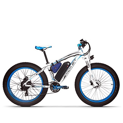 Elektrofahrräder : RICH BIT-SBX RT-022 Ebike Alles Gelände Strandkreuzer Power Assisted Fat Tire Fahrrad Schnee Mountia (White Blue)
