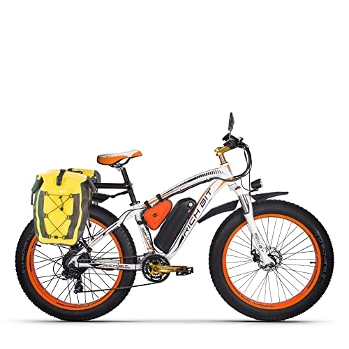 Elektrofahrräder : RICH BIT TOP-022 E-Bike 26" 21 Gänge & Hinterradmotor für MTB 17Ah Elektrofahrrad mit Federgabel (Orange)